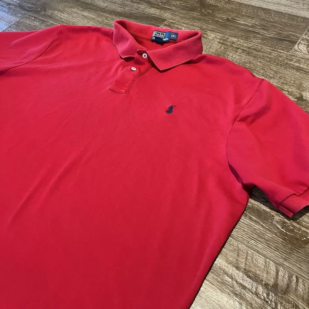 Polo Ralph Lauren Polo Shirt Men's 2XL Red 100% Cotton Short Sleeve Logo Button